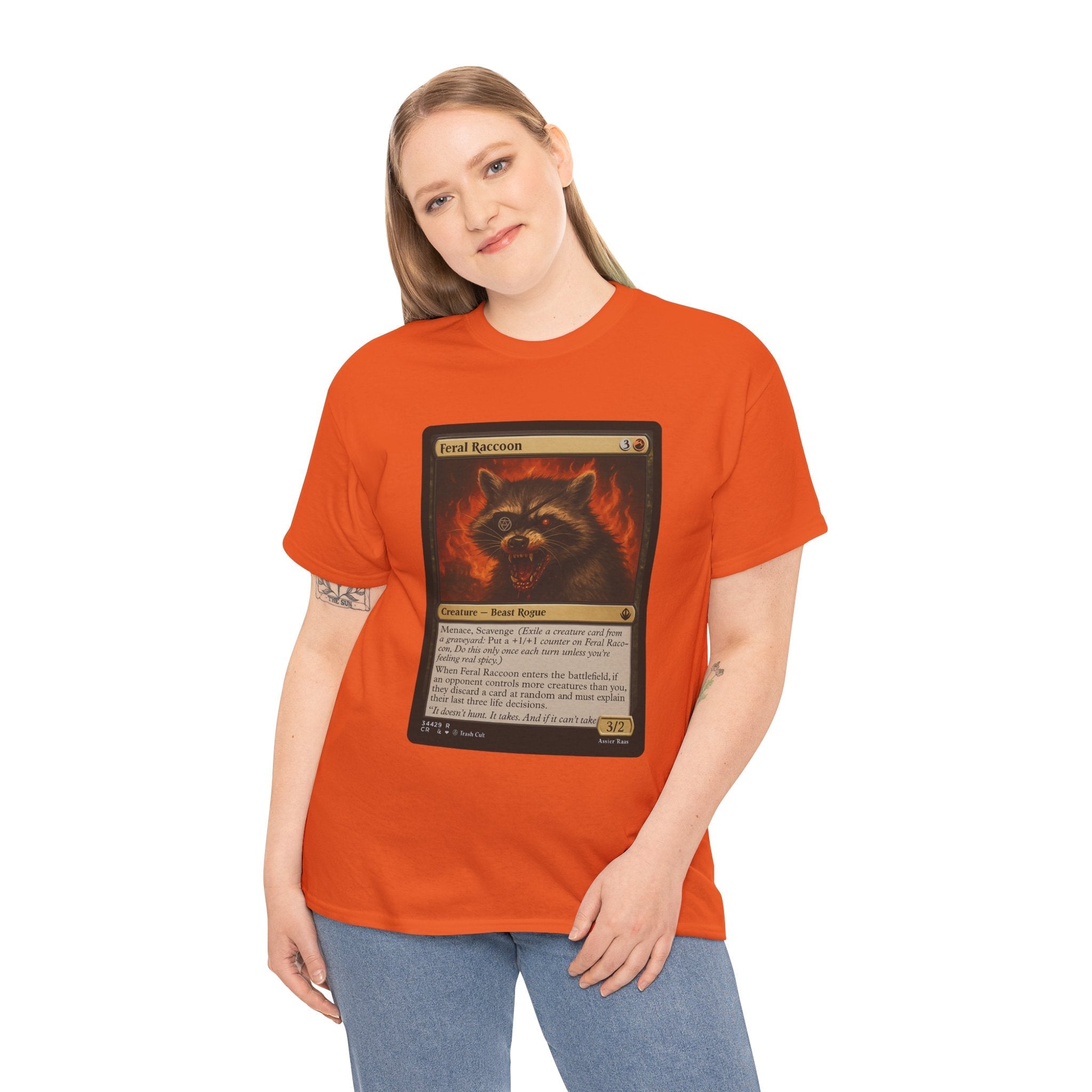 Feral Raccoon Magic Card Shirt – MTG-Inspired Beast Rogue Tee, Trash Cult Creature Card, Gildan 5000 Unisex T-Shirt
