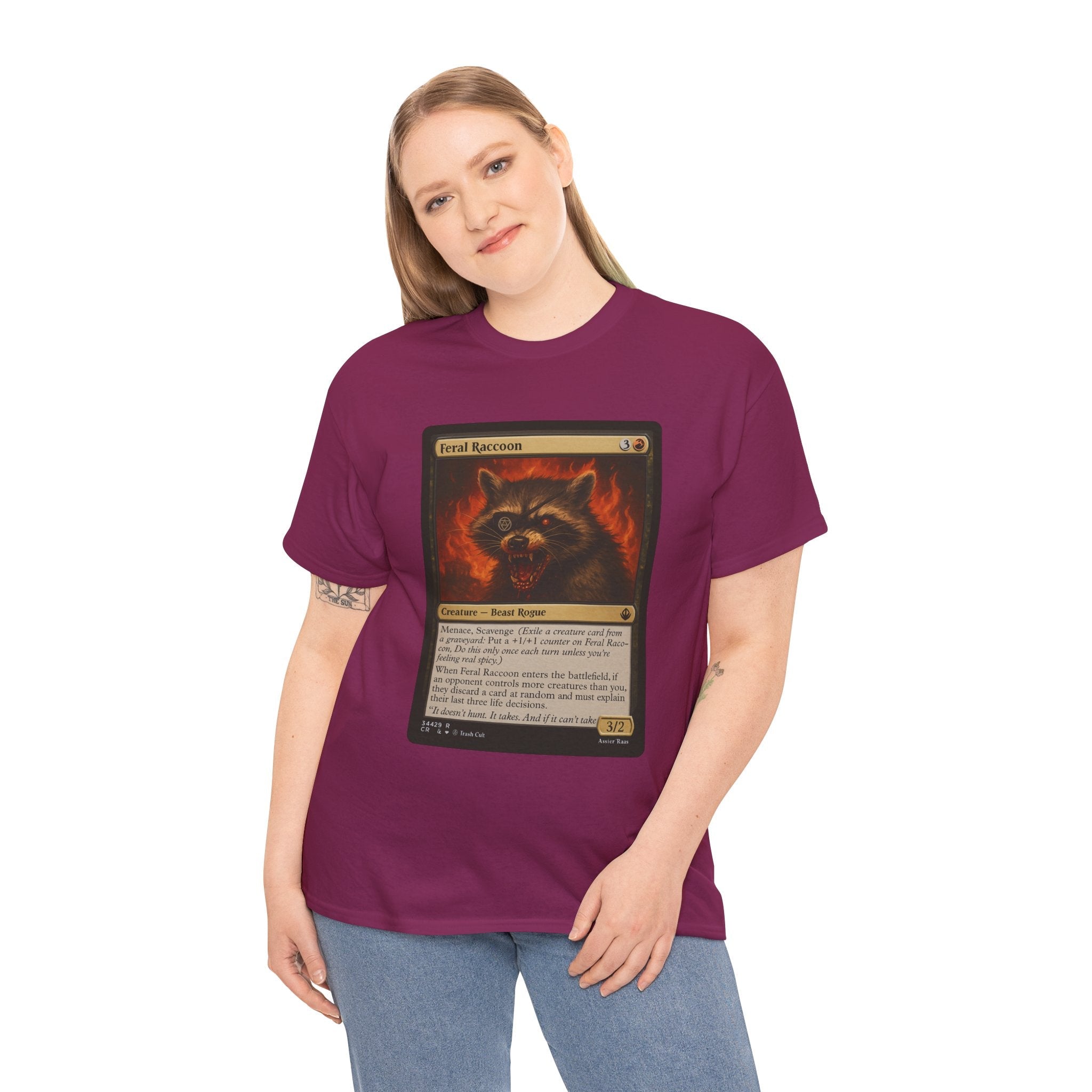 Feral Raccoon Magic Card Shirt – MTG-Inspired Beast Rogue Tee, Trash Cult Creature Card, Gildan 5000 Unisex T-Shirt