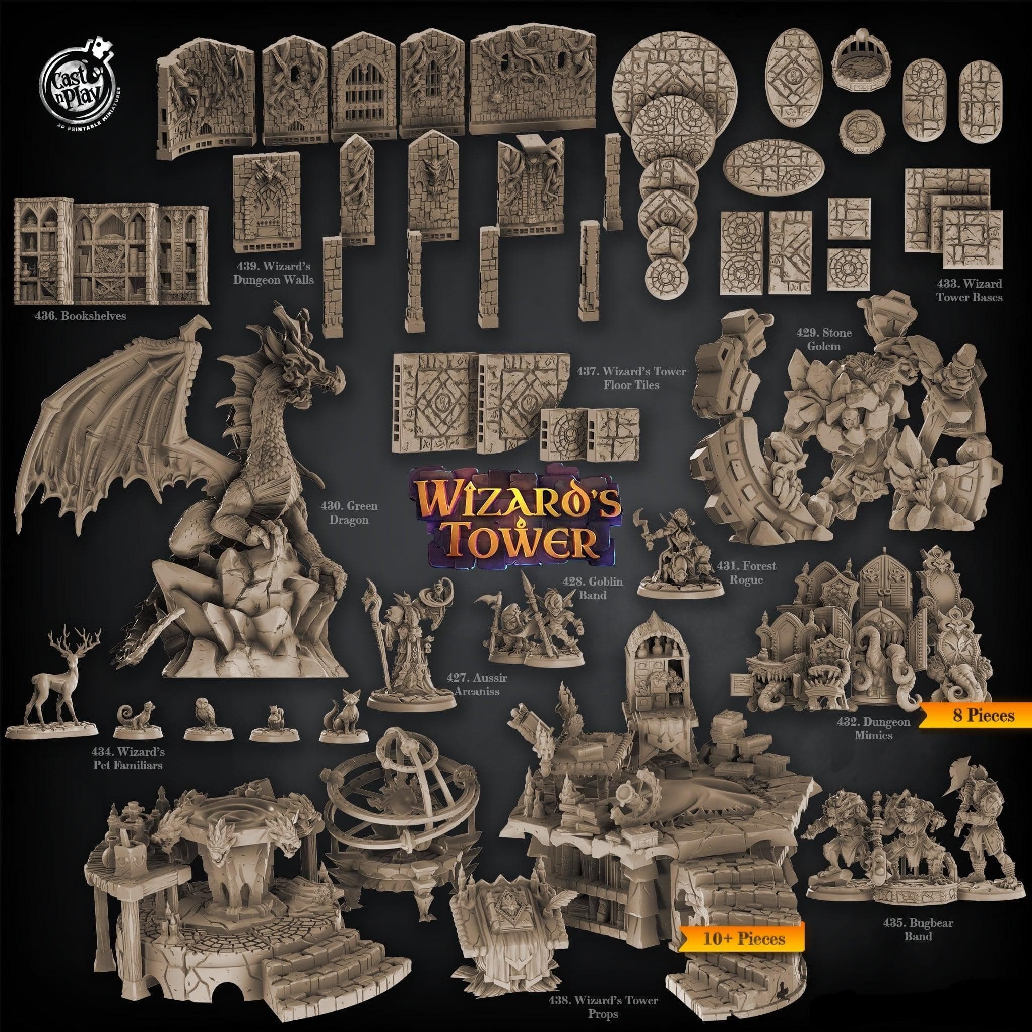3D Printed Cast n Play Green Dragon Wizard's Tower 28 32mm D&D
