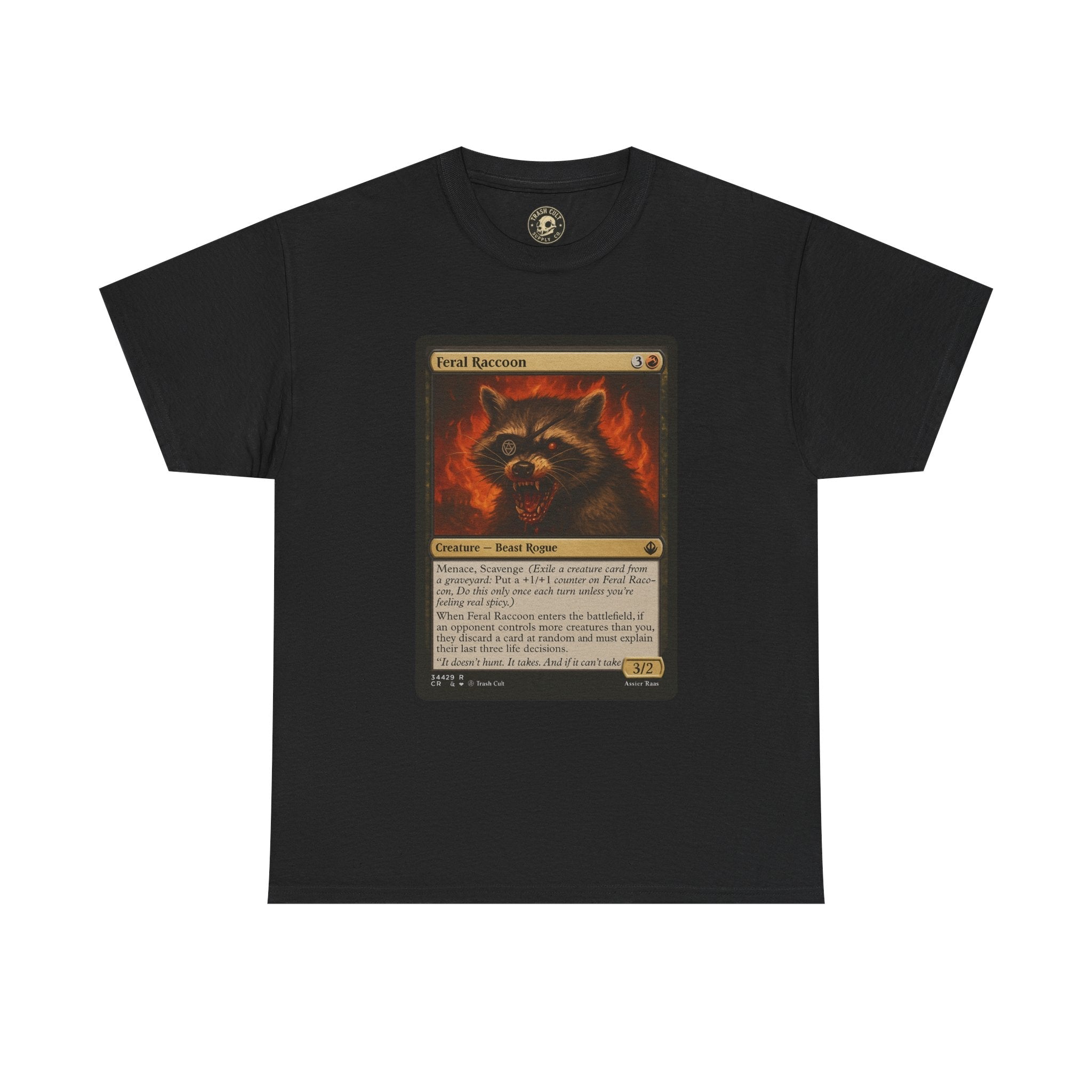 Feral Raccoon Magic Card Shirt – MTG-Inspired Beast Rogue Tee, Trash Cult Creature Card, Gildan 5000 Unisex T-Shirt