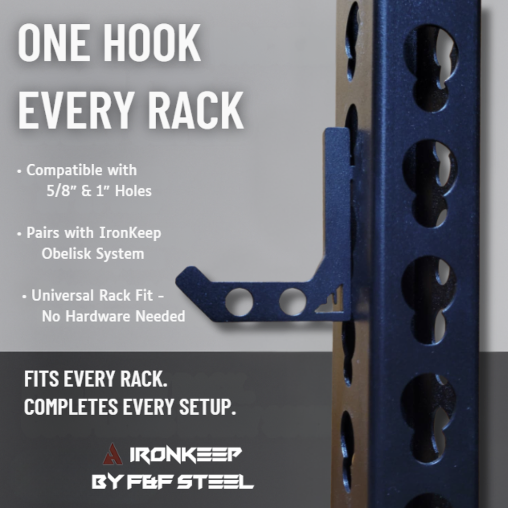 IronKeep QuickHang Storage Hook – ¼” USA Steel Quick-Attach Rack Hook for Weight Plates, Bands & Cable Attachments