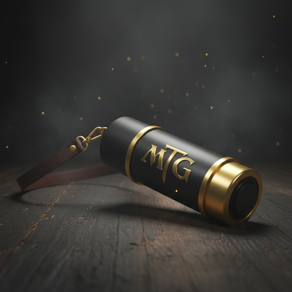 Custom MTG playmat tube in black and gold with personalized initials