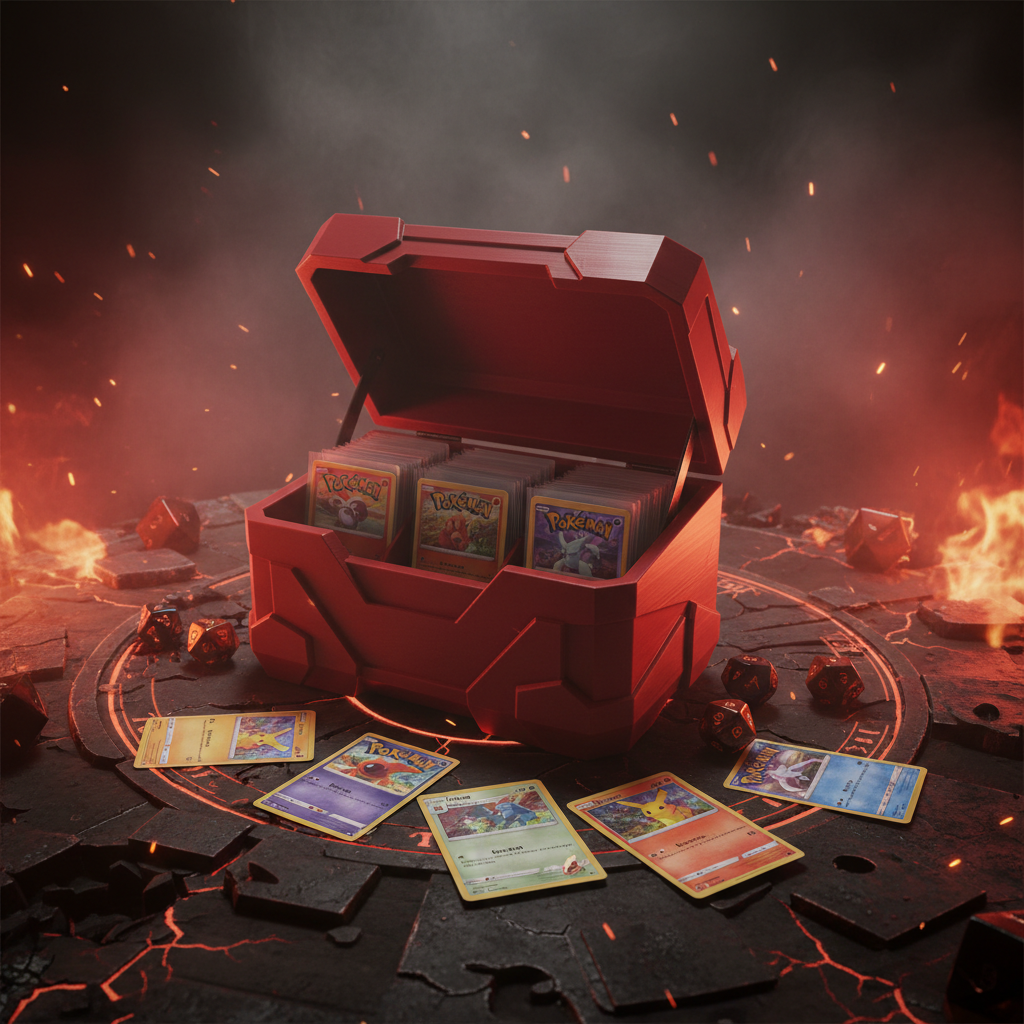 Custom 3D Printed Pokémon Card Box Large open on champion's gaming table